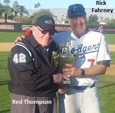 Red Thompson Handing Trophy to Rick Fahrney