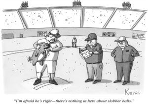 A cartoon depicting a baseball game scene