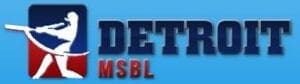 Blue Logo of The Detroit Mens Senior Baseball League