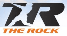 The Rock Logo in Orange and Black on a White Background