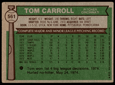 Tom Carroll Reds DCMSBL player and Major League member Tom Carroll of the 1975 ‘Big Red ...