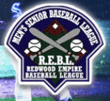 The logo for the men's senior baseball league.