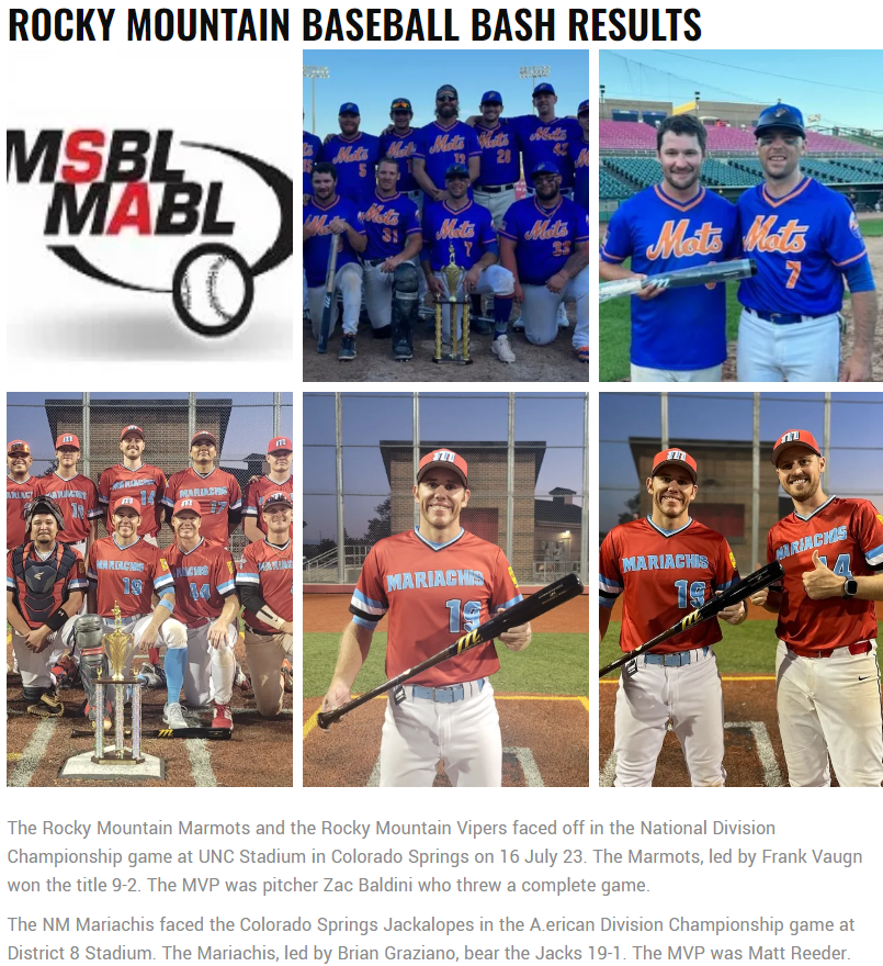 2023 Rocky Mountain Baseball Bash (Colorado Springs) Final Results Men's Senior Baseball league
