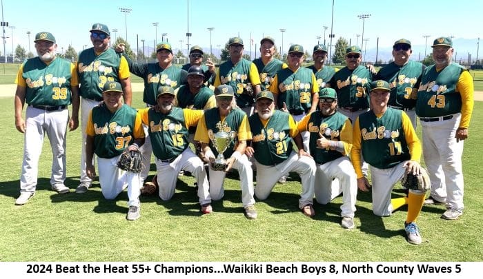 2024 Beat the Heat 55+ Champions - Waikiki Beach Boys 8, North County Waves 5.