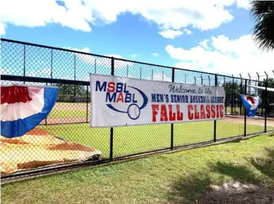 Men's Senior Baseball League Fall Classic banner.