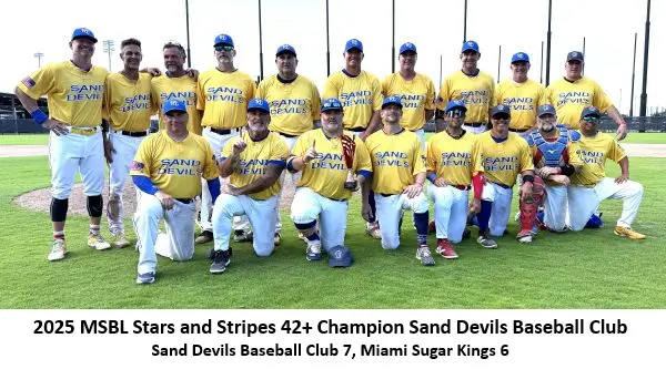 Baseball team posing on field, wearing yellow jerseys.