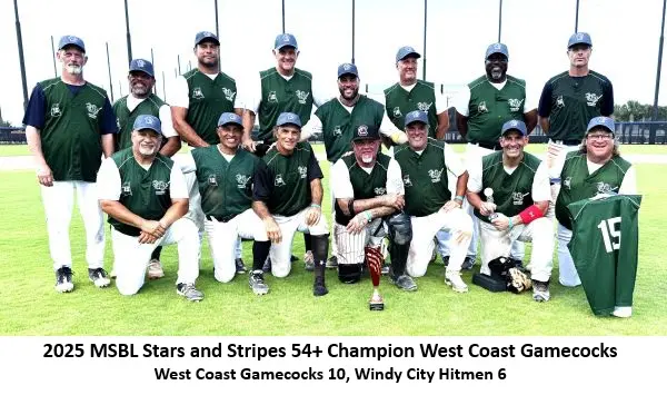 Baseball team posing with championship trophy.