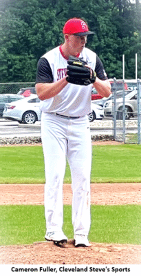 Baseball player preparing to pitch on field.