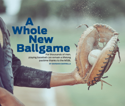 Baseball glove catching ball with text overlay.