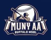 Baseball logo with player and bat.