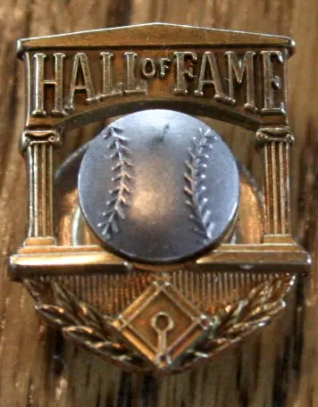 Hall of Fame pin with baseball design.