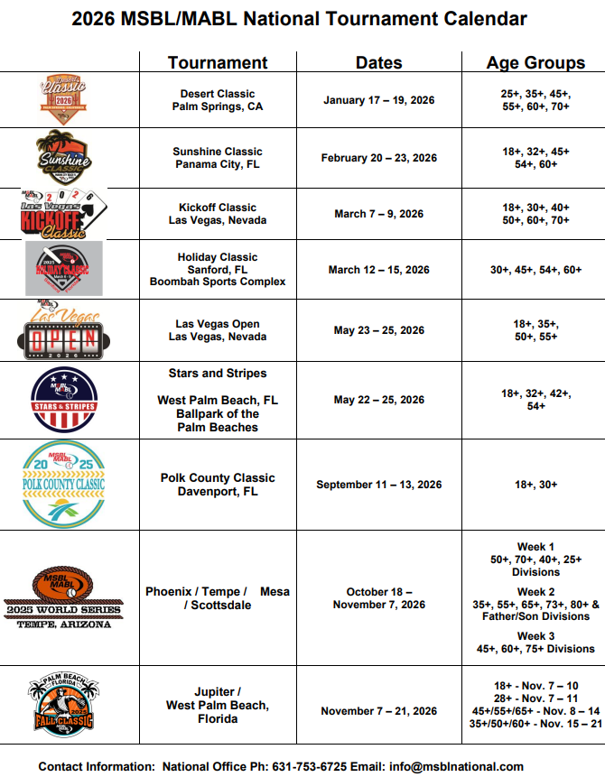 tournament calendar 2026 updated with contact information 11172025
